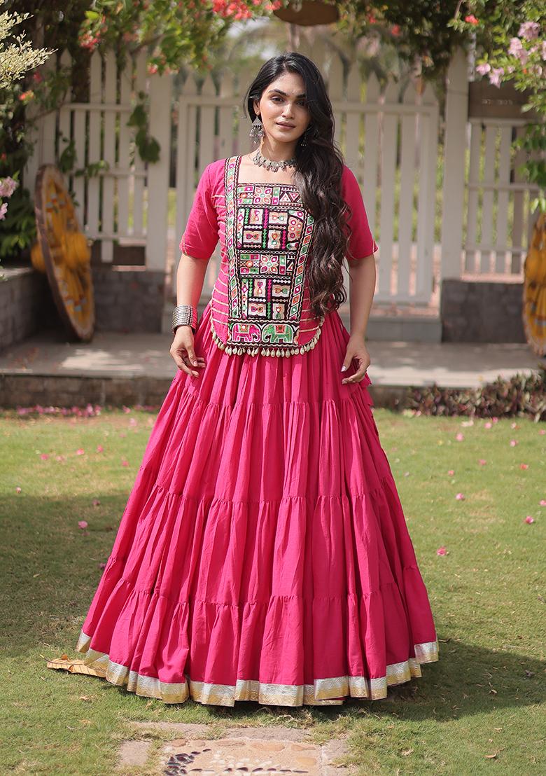 Pink Kutchi Patchework Cotton Lehenga Choli - Indya