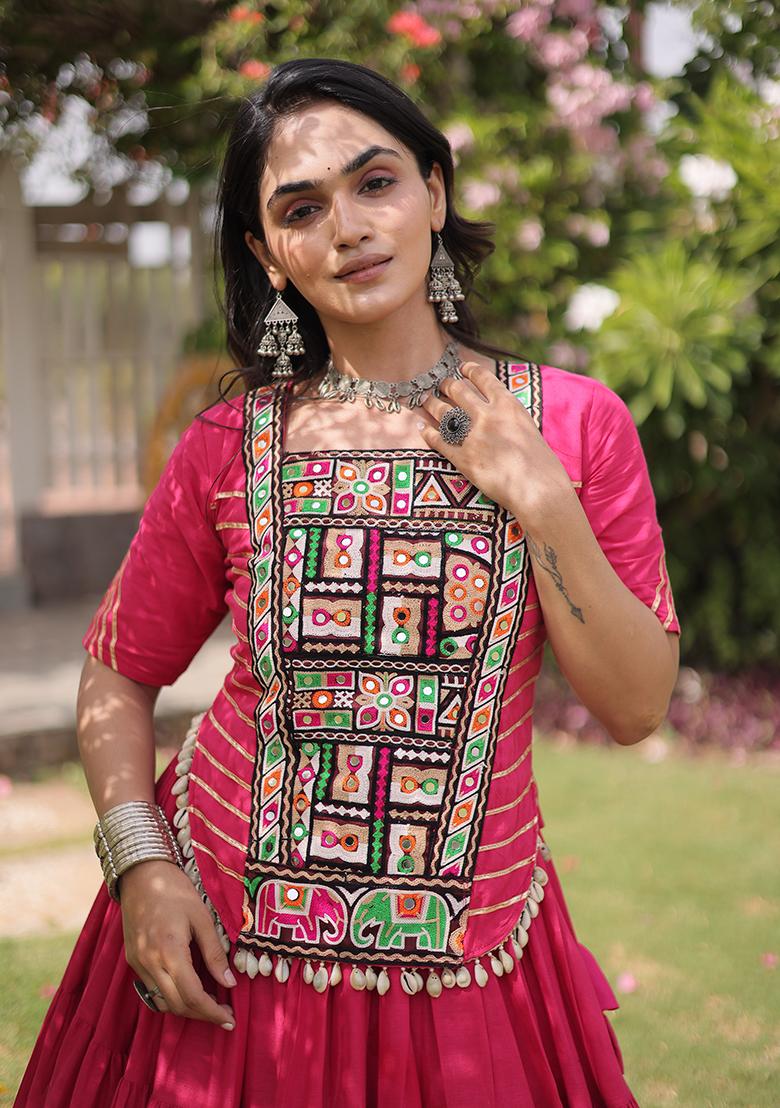 Pink Kutchi Patchework Cotton Lehenga Choli - Indya