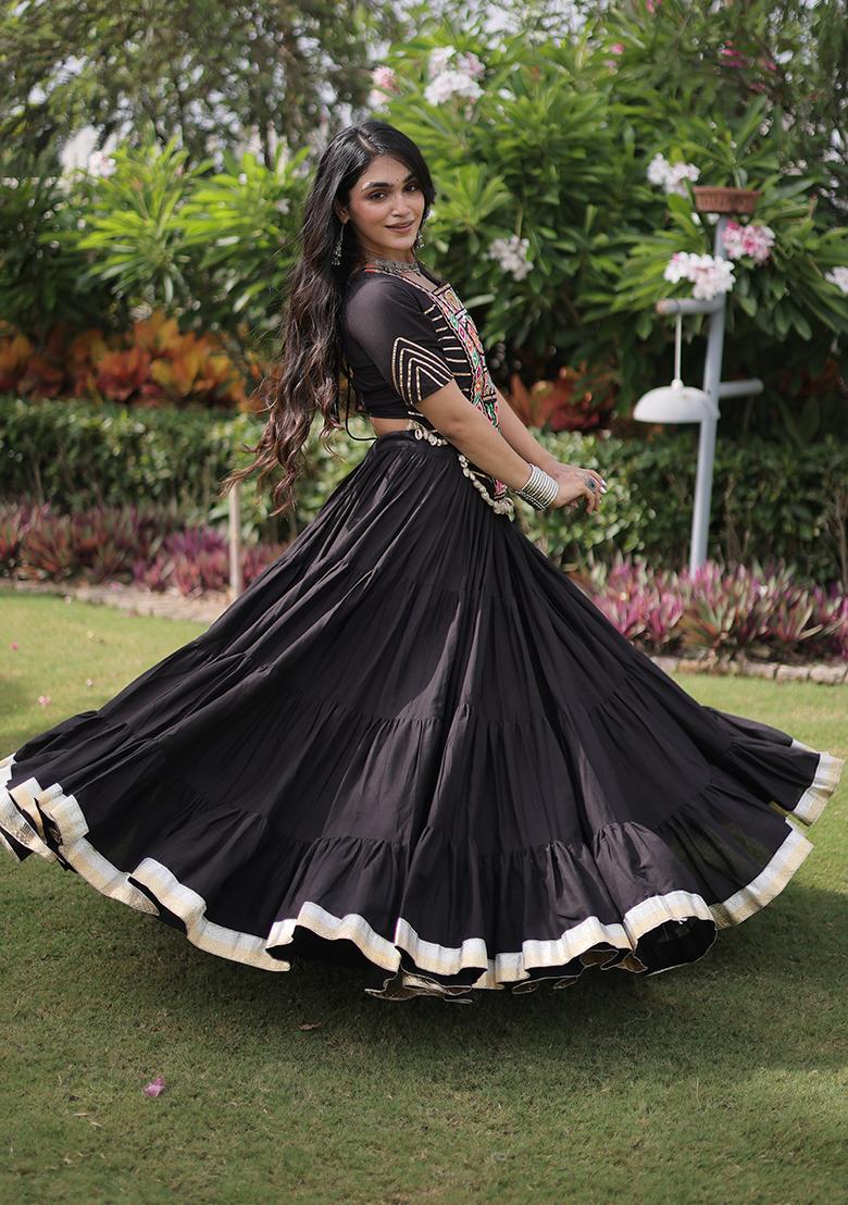 Black Kutchi Patchework Cotton Lehenga Choli - Indya