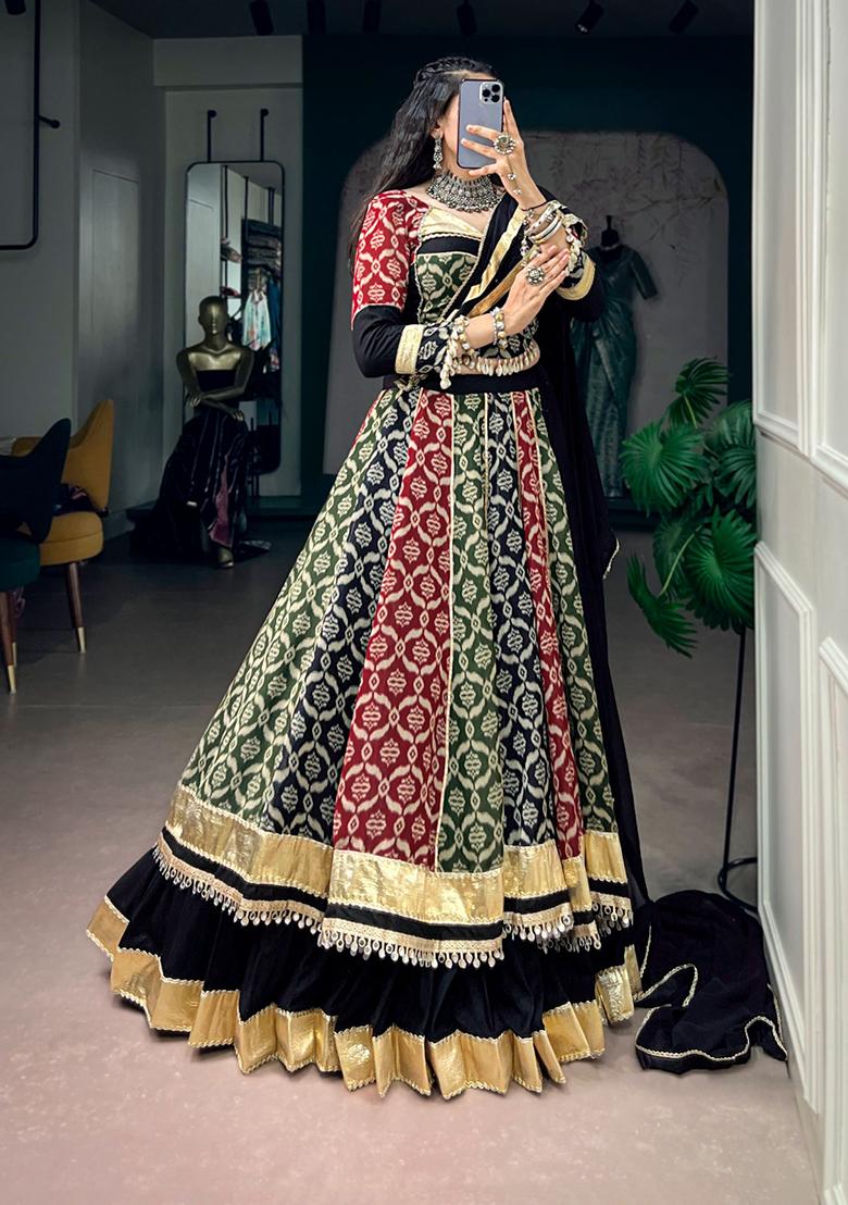 Black Printed Rayon Lehenga Choli - Indya
