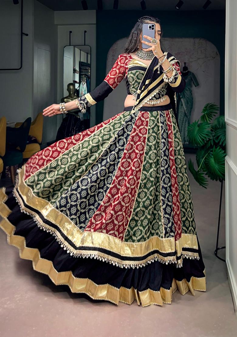 Black Printed Rayon Lehenga Choli - Indya