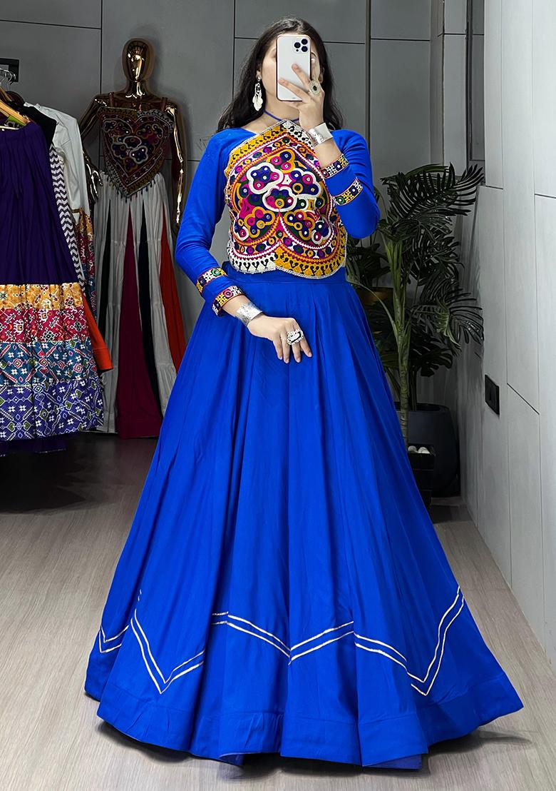 Blue Kutchi Patchework Cotton Lehenga Choli - Indya