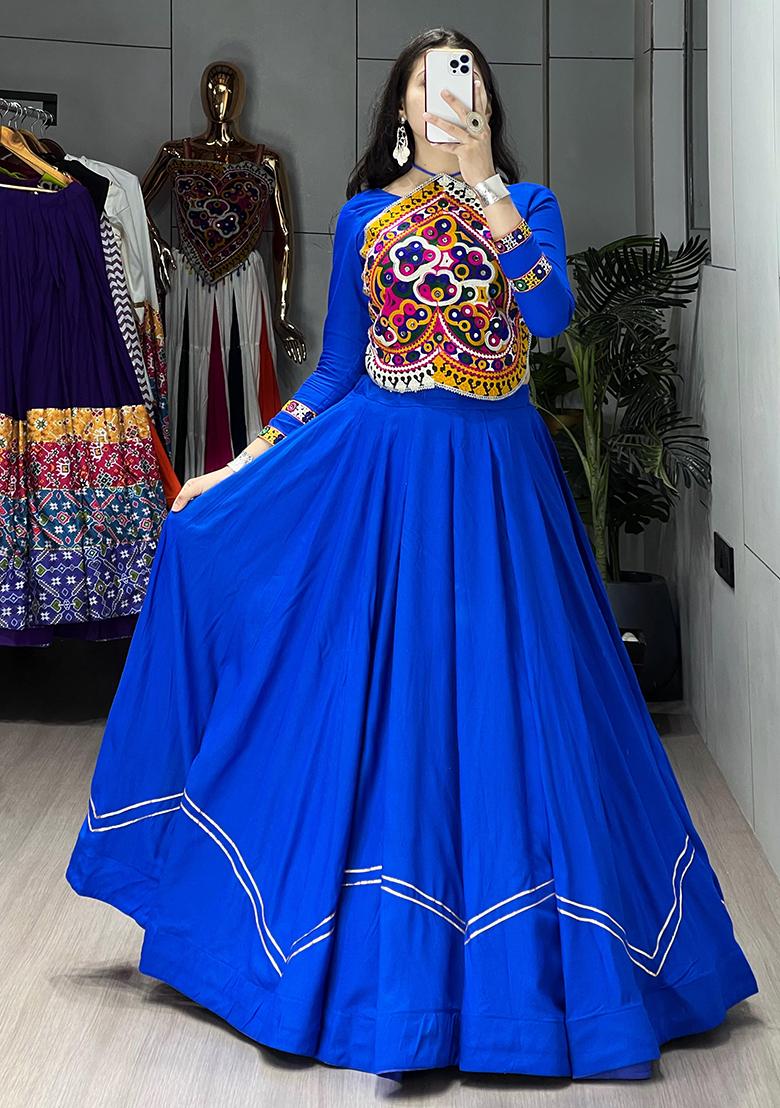 Blue Kutchi Patchework Cotton Lehenga Choli - Indya