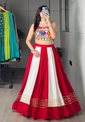 Red Printed Cotton Lehenga Choli