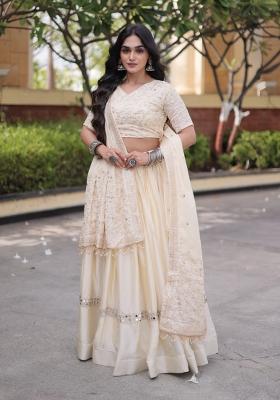 White Embroidery Satin Lehenga Choli