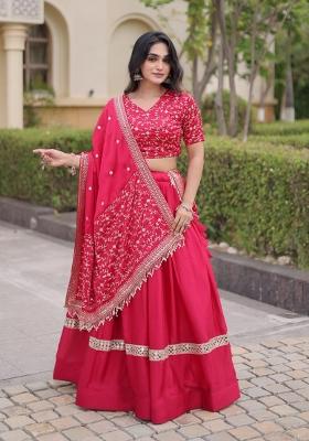 Red Embroidery Satin Lehenga Choli