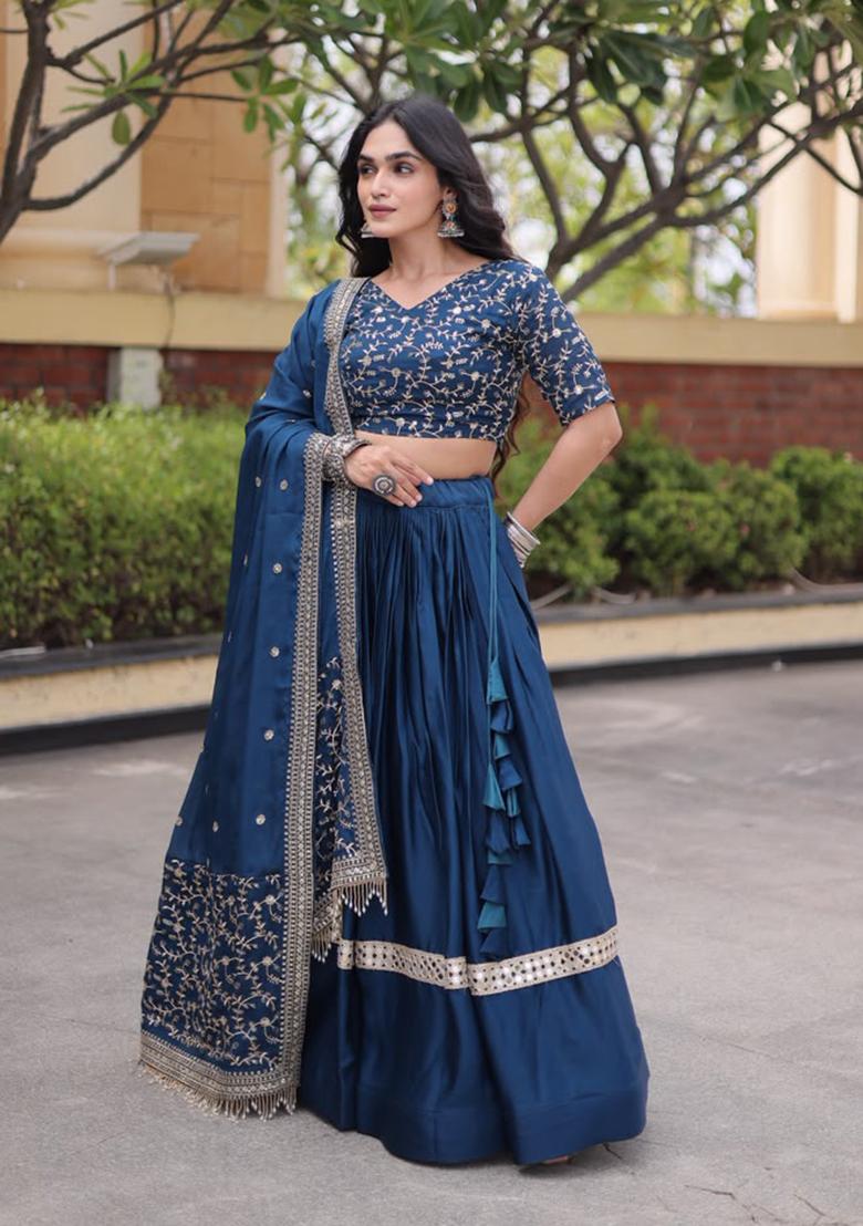 Rama Embroidery Satin Lehenga Choli - Indya