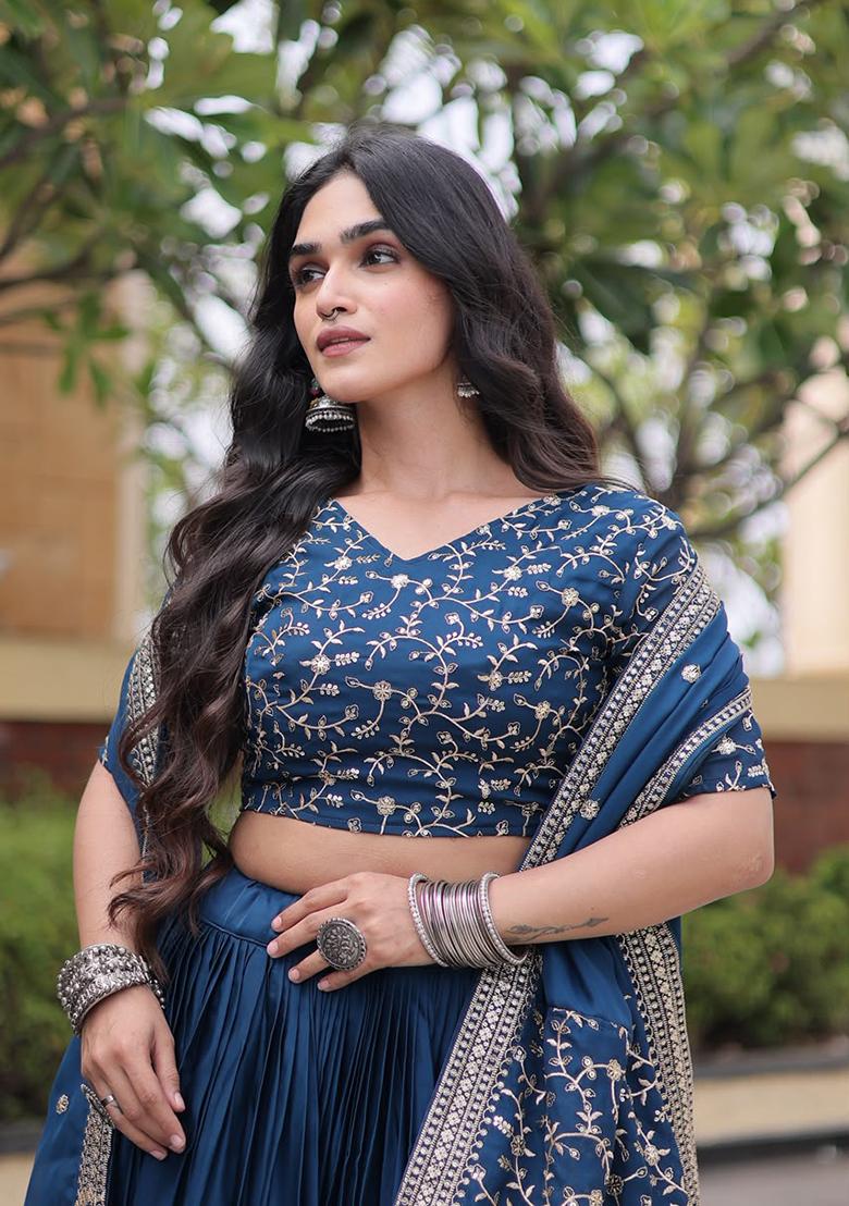 Rama Embroidery Satin Lehenga Choli - Indya