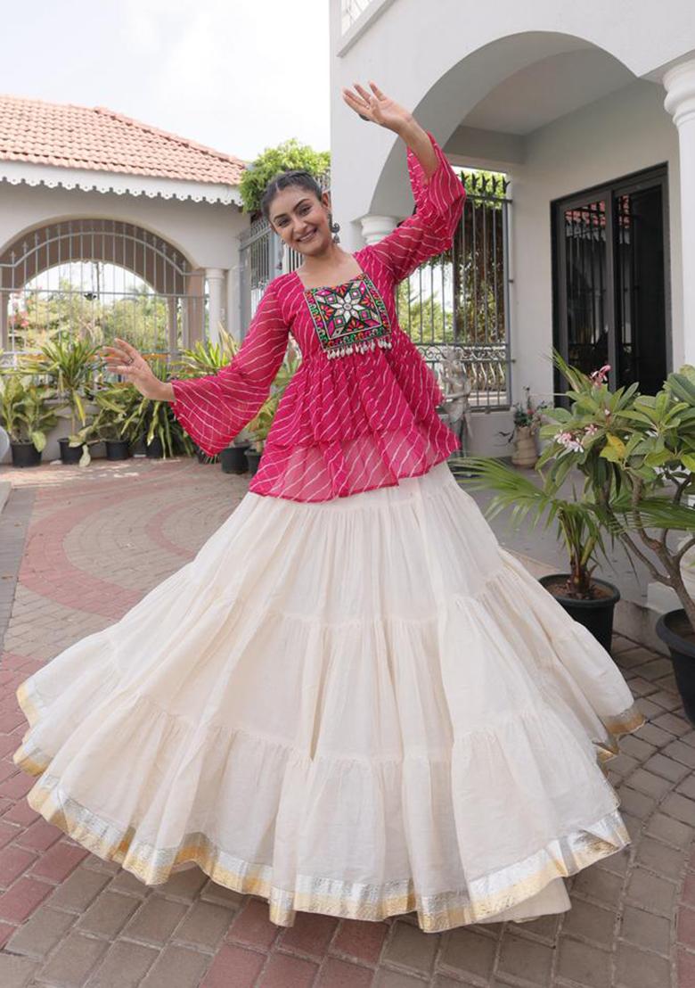 Pink Printed Cotton Lehenga Choli - Indya