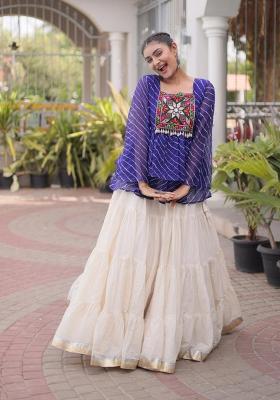 Blue Printed Cotton Lehenga Choli