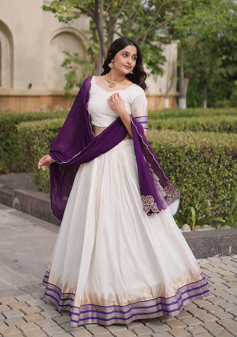 Purple Zari Work Jacquard Lehenga Choli - Indya