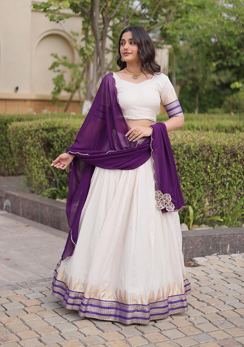 Purple Zari Work Jacquard Lehenga Choli - Indya
