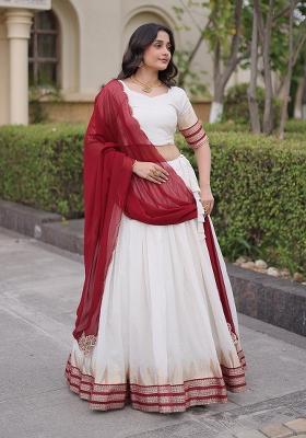 Maroon Zari Work Jacquard Lehenga Choli