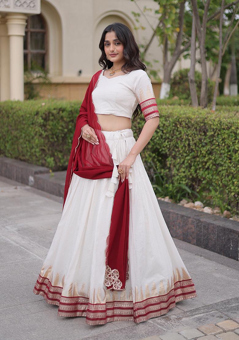Maroon Zari Work Jacquard Lehenga Choli - Indya