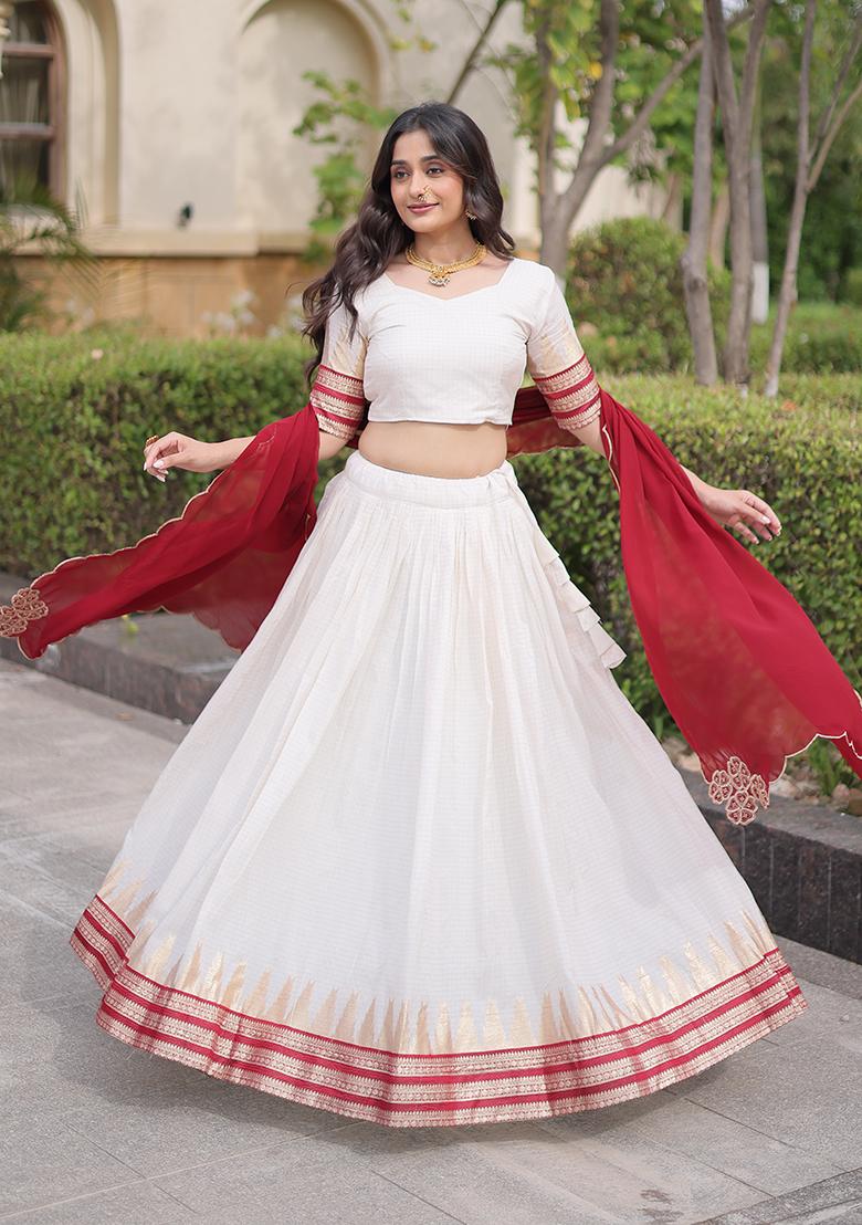 Maroon Zari Work Jacquard Lehenga Choli - Indya