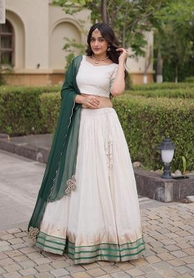 Green Zari Work Jacquard Lehenga Choli