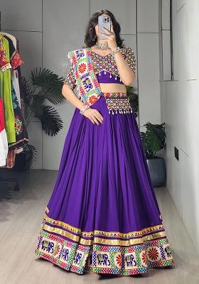 Purple Mirror Work Cotton Lehenga Choli