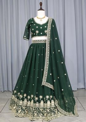 Green Embroidery Georgette Lehenga Choli
