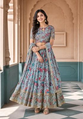 Sky Blue Sequnce Work Georgette Lehenga Set