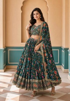 Green Sequnce Work Georgette Lehenga Set