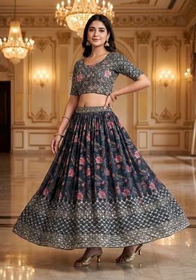 Blue Sequnce Work Georgette Lehenga Set