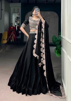 Black Embroidery Georgette Lehenga Set