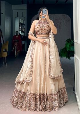 Cream Embroidery Crush Lehenga Set