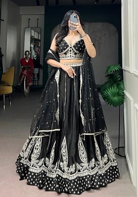 Black Embroidery Silk Lehenga Set