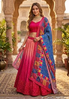 Pink Embroidery Chinon Lehenga Set