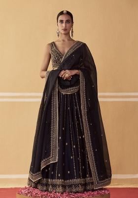 Black Embroidery Crepe Lehenga Set