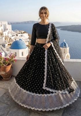 Black Embroidery Georgette Lehenga Set