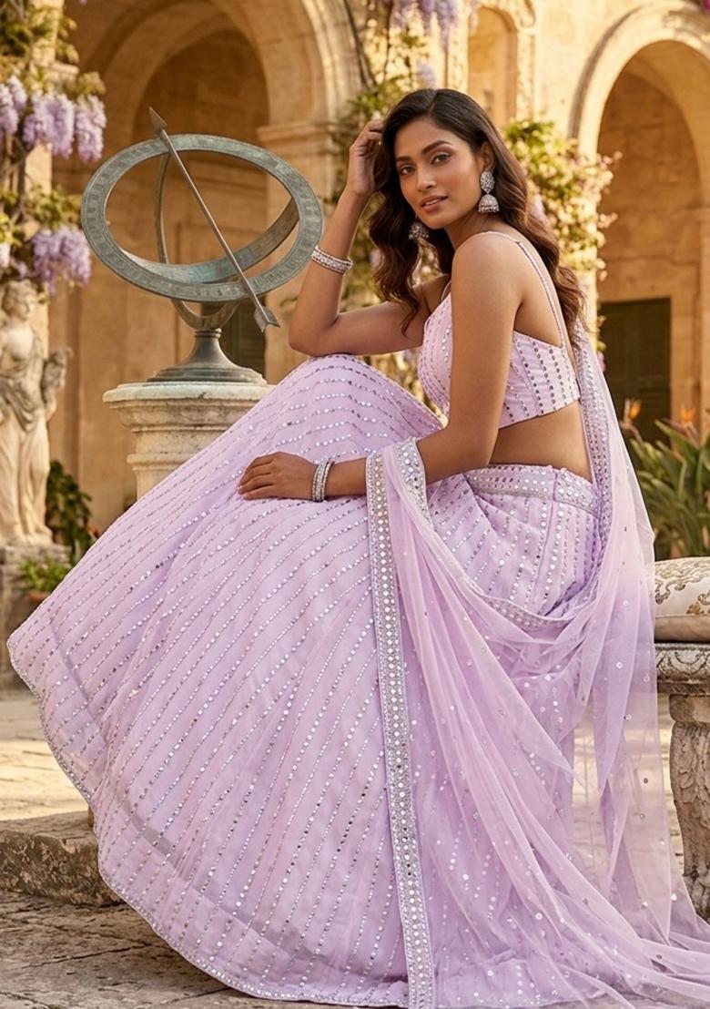 Pink Embroidery Georgette Lehenga Set - Indya