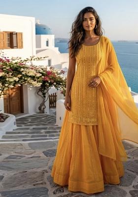 Yellow Embroidery Georgette Lehenga Set