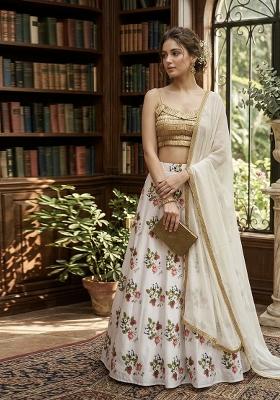 White Embroidery Silk Lehenga Set