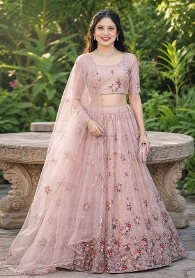Baby Pink Embroidery Net Lehenga Set
