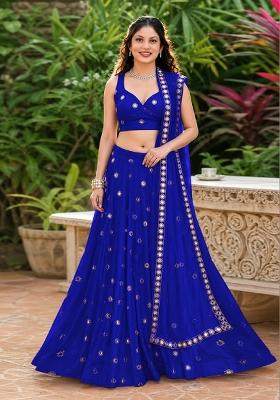 Light Blue Embroidery Silk Lehenga Set