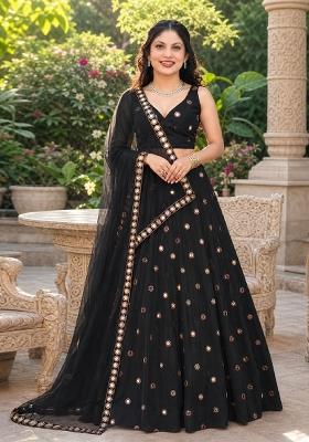 Black Embroidery Silk Lehenga Set
