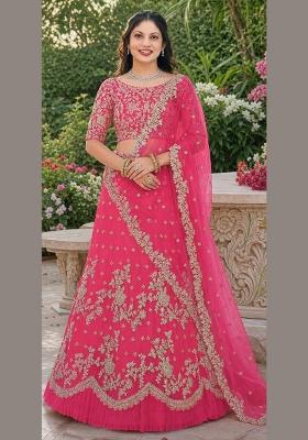 Pink Embroidery Net Lehenga Set