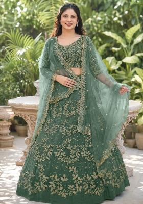 Light Green Embroidery Net Lehenga Set