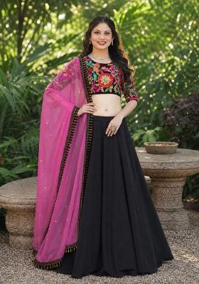 Black Embroidery Georgette Lehenga Set