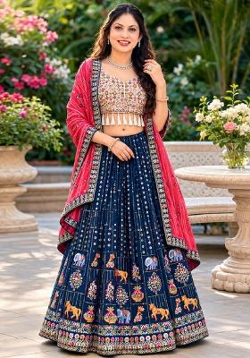Blue Embroidery Georgette Lehenga Set