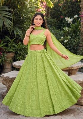 Light Green Embroidery Georgette Lehenga Set