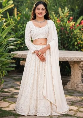 White Embroidery Georgette Lehenga Set