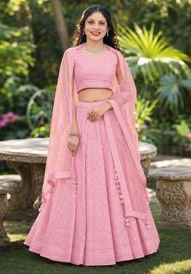 Baby Pink Embroidery Georgette Lehenga Set
