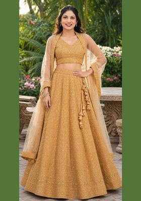 Beige Embroidery Georgette Lehenga Set