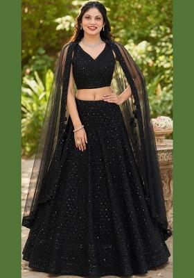 Black Embroidery Georgette Lehenga Set