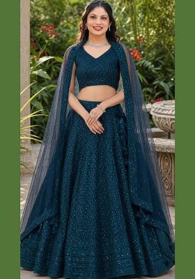 Blue Embroidery Georgette Lehenga Set
