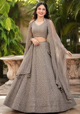 Grey Embroidery Georgette Lehenga Set