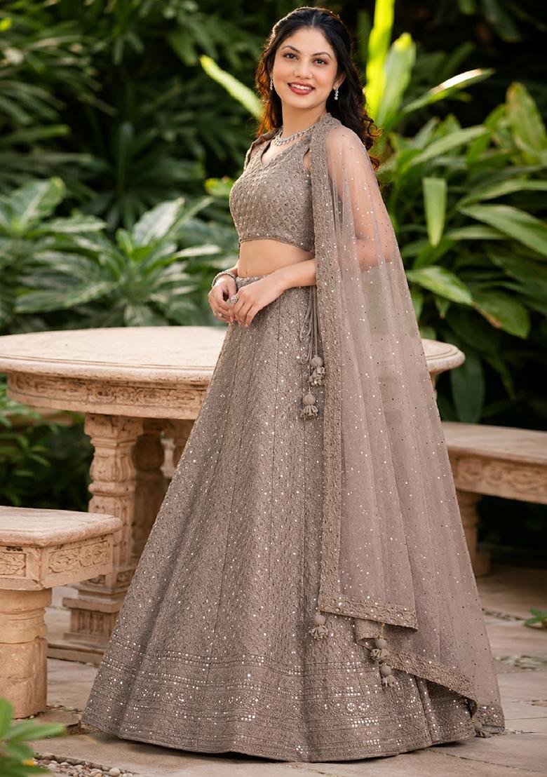 Grey Embroidery Georgette Lehenga Set - Indya