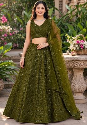 Mehendi Embroidery Georgette Lehenga Set